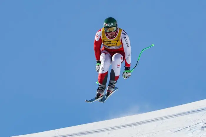 SAALBACH,AUSTRIA,04.FEB.25 - ALPINE SKIING - FIS Alpine World Ski Championships Saalbach 2025, downhill training, ladies. Image shows forerunner Max Franz (AUT).
Photo: GEPA pictures/ Harald Steiner