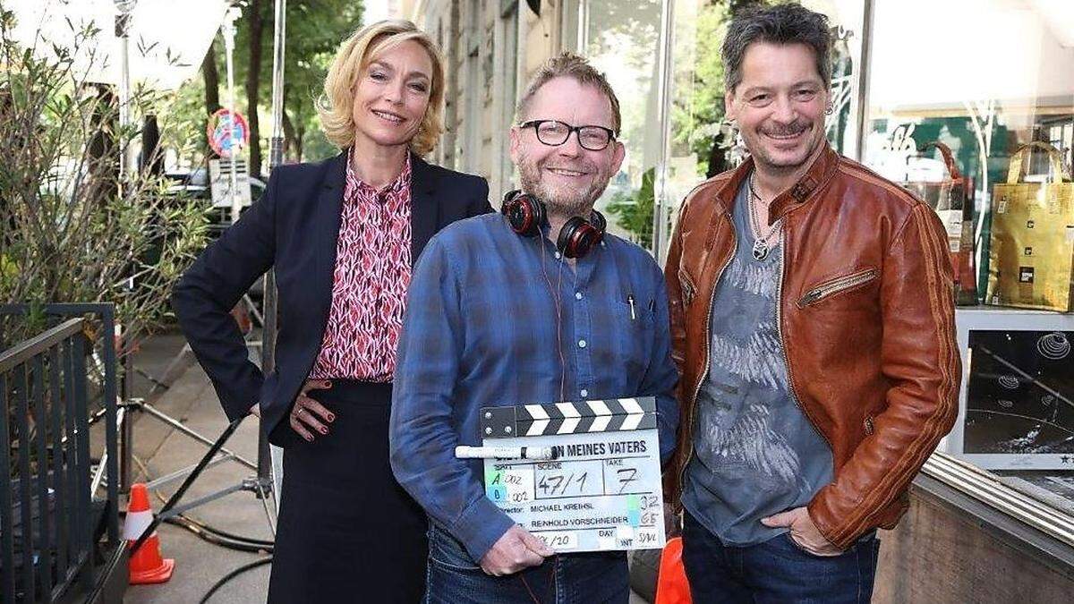 Michael Kreihsl mit Aglaia Szyszkowitz und Fritz Karl am Set