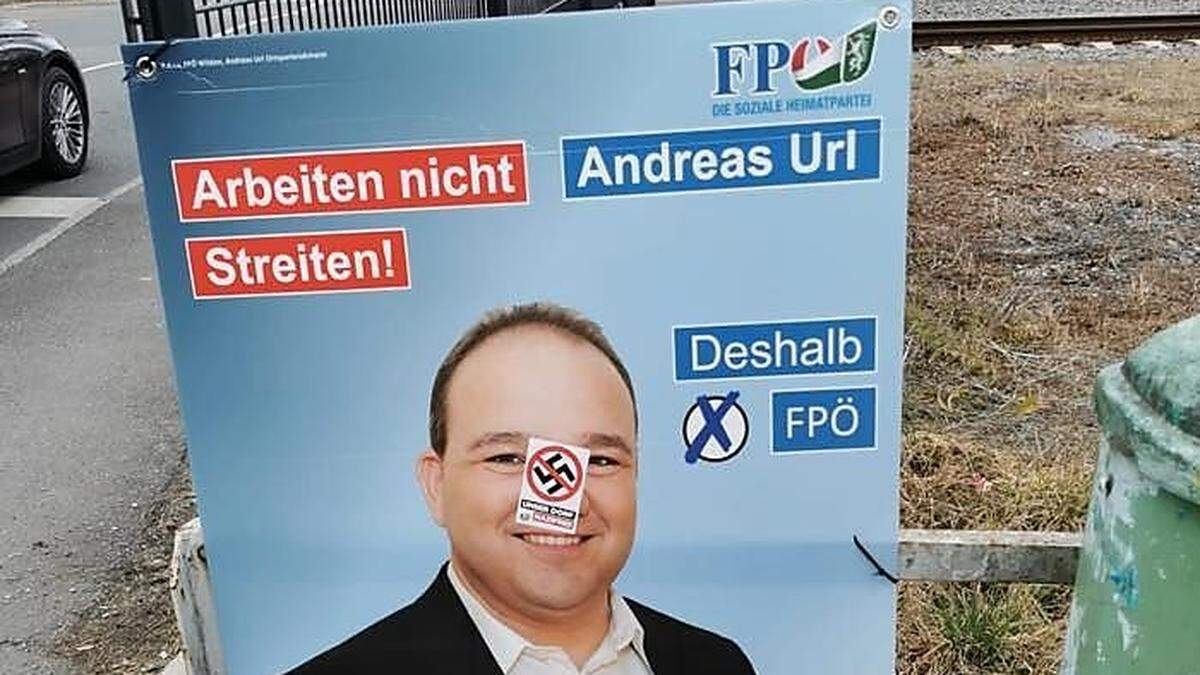 Verunstaltetes Wahlplakat der FPÖ Wildon