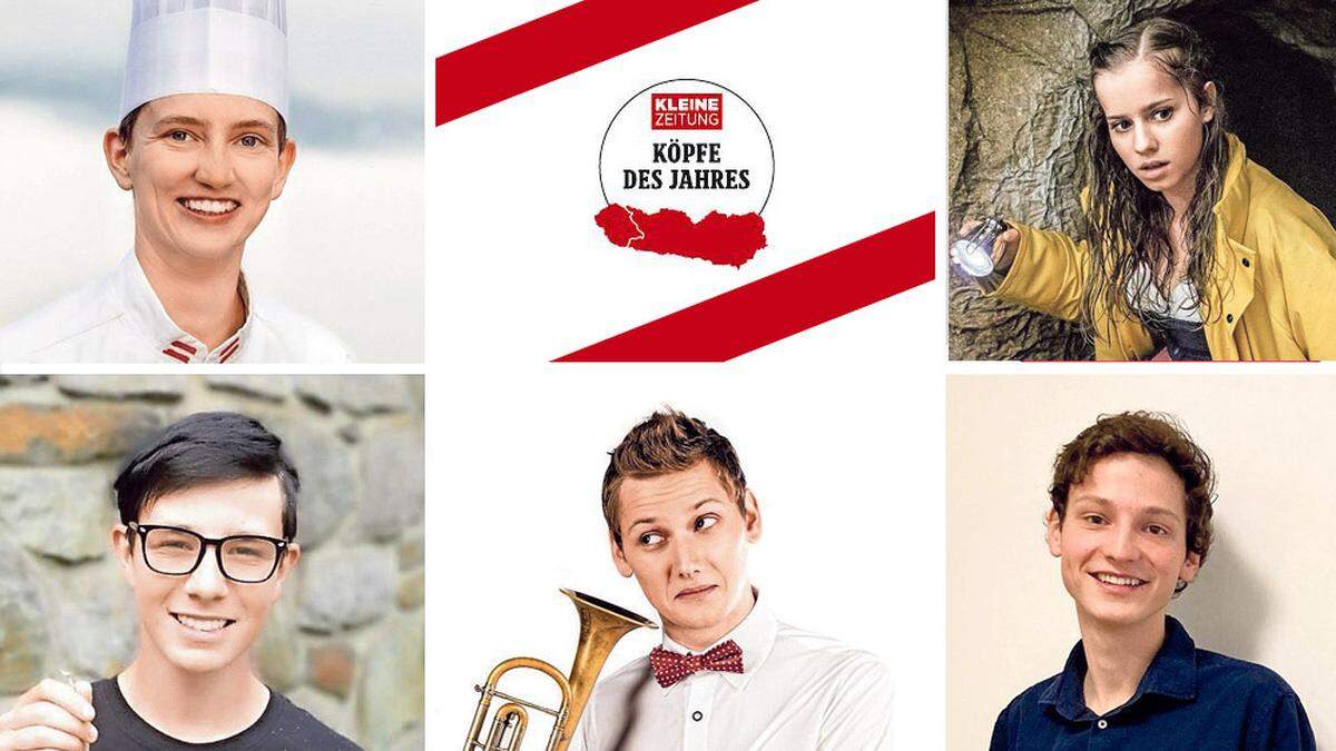 Nominierte Köpfe des Jahres der Kategorie Junge Talente: Theresa Rogl, Marii Weichsler, Marcel Kandussi, Nico Samitz und Daniel Mascher 