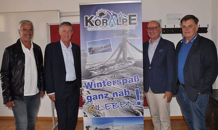 Verkündeten den Fortbestand des Skibetriebes auf der Koralpe: Gerhard Hofstätter, Franz Stenitzer, Helmut Karner und Albert Stückler (von links)