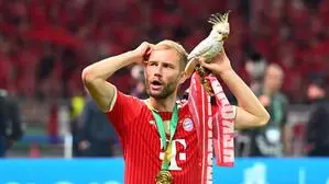 Konrad Laimer bejubelte den Cup-Erfolg mit den Bayern
