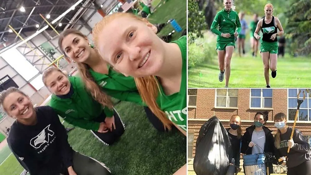 Immer gut gelaunt: links Wohlfahrt mit ihren Teamkolleginnen, rechts oben mit Mannschaftskollegin beim täglichen Crosslauftraining und unten rechts bei der Gemeinschaftsarbeit