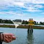 Weinglas vor einer Lagune | In Aquileia bei Grado verleihen Meerluft und mineralische Böden dem Wein ein besonderes Aroma