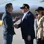 (FILES) US President Donald Trump followed by First Lady Melania Trump, shakes hands with California Governor Gavin Newsom upon arrival at Los Angeles International Airport in Los Angeles, California, on January 24, 2025, to visit the region devastated by the Palisades and Eaton fires. California Governor Gavin Newsom said April 4, 2025 that he will seek agreements with the rest of the world to avoid the expected retaliations against US President Donald Trump's tariffs. "California is not Washington, DC," Newsom said in a video posted to social media.m "Donald Trump's tariffs do not represent all Americans, particularly those that I represent here in the fifth largest economy in the world, the state of California." The majority of goods that enter the United States from China pass through Californian ports, and the state has considerable trade with Mexico and Canada. (Photo by Mandel NGAN / AFP)