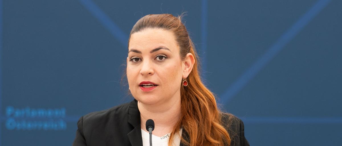 Nina Tomasseli, Abgeordnete der Grünen, bei einer Pressekonferenz. | Grünen-Fraktionsführerin Nina Tomaselli