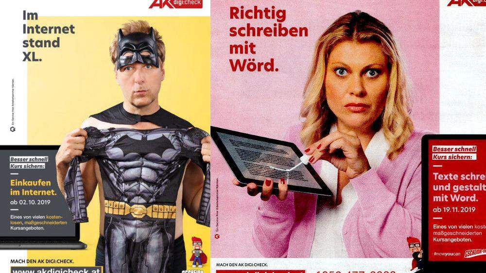 Max Müller und Magda Kropiunig spielten die Models für die satirische Werbekampagne der Arbeiterkammer Kärnten. Das Sujet rechts wird jetzt ausgetauscht