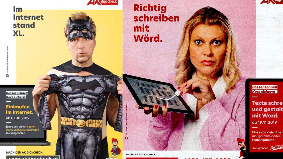 Max Müller und Magda Kropiunig spielten die Models für die satirische Werbekampagne der Arbeiterkammer Kärnten. Das Sujet rechts wird jetzt ausgetauscht