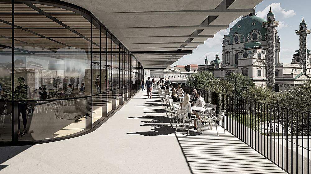 Die geplante Terrasse Aug' in Aug' mit der Karlskirche hat schon jetzt Kultpotenzial