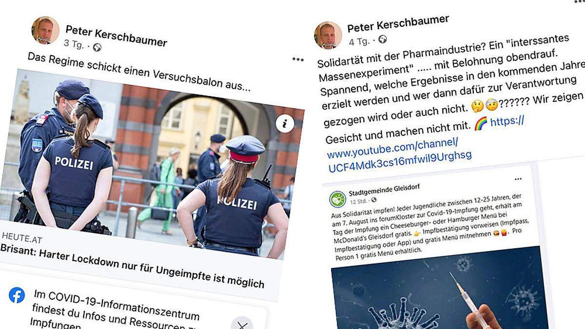 Zwei der kritischen Postings von Peter Kerschbaumer