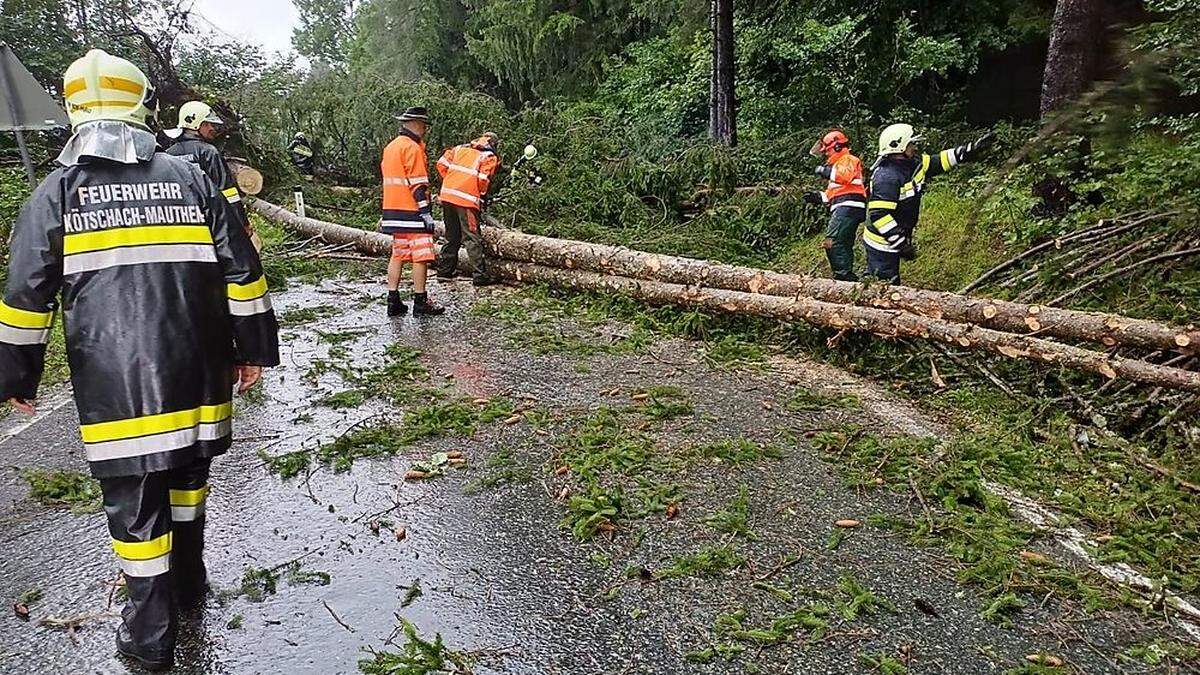 Auch die B111 im Gailtal wurde von umgestürzten Bäumen blockiert