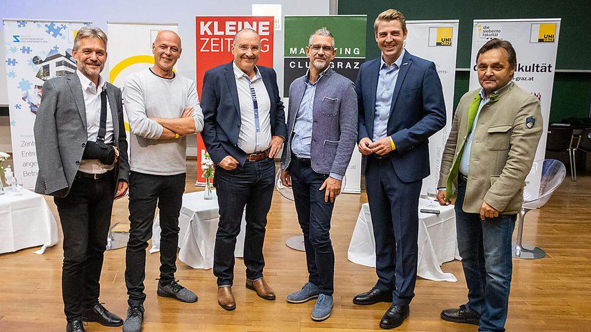 Thomas Krautzer (Universität Graz), Roland Fink, Harald Gutschi, Marc Schwingenschlögl, Philipp Gady und Alfred Gutschelhofer (Universität Graz), v.l.