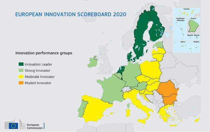 Im EU-Ranking der Imnnovationsstärke liegt Österreich auf Rang acht, aber nicht unter den fünf Innovation Leaders