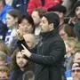 Arsenal's manager Mikel Arteta reacts during the English Premier League soccer match between Brighton and Hove Albion and Arsenal at the American Express Community Stadium in Brighton, England, Saturday, April 6, 2024. (AP Photo/Dave Shopland)