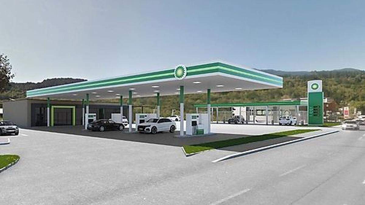 Eine 3D-Ansicht von der neuen Tankstelle in Seeboden