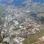 Stadt Liezen mit Maschinenfabrik, mfl, aus der vogelperspektive, luftaufnahme