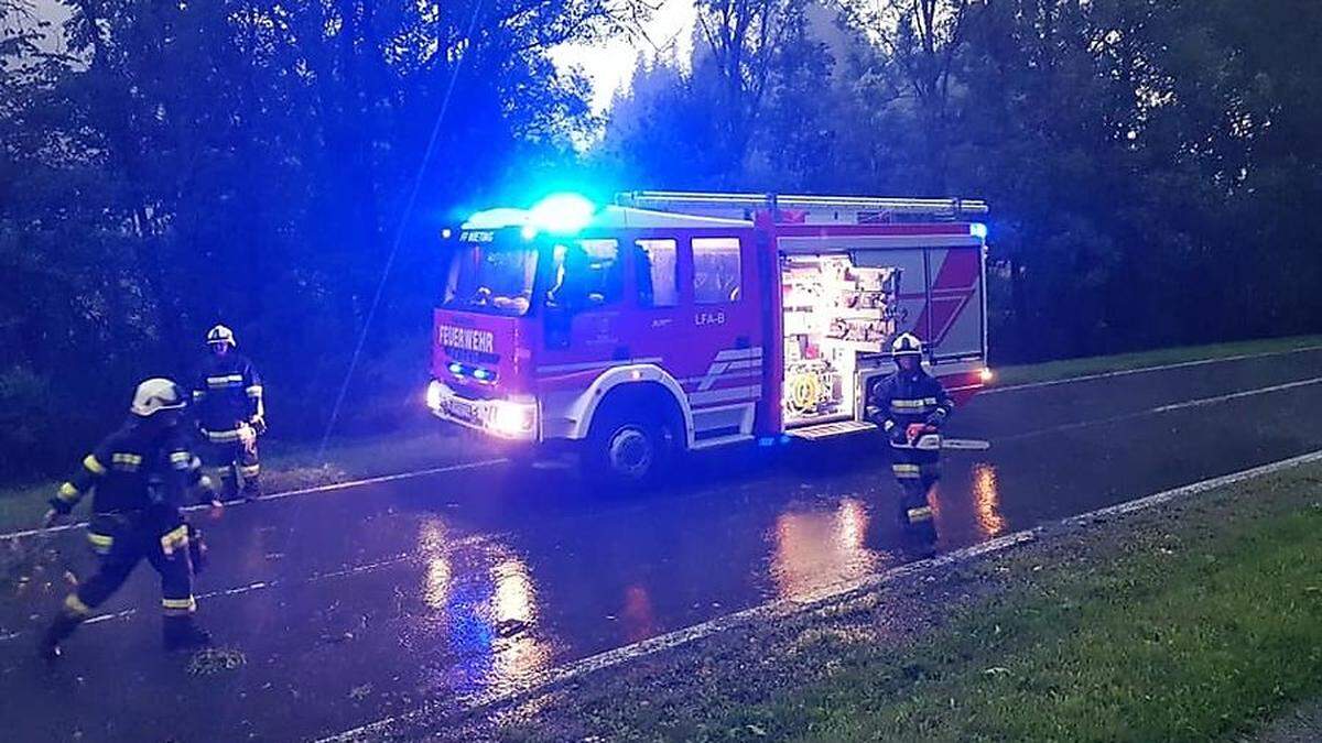 Die Kameraden der FF Wieting rückten Montagabend mit Motorsägen aus, um einen Baum zu beseitigen, der über die Görtschitztal Straße (B 92) gefallen war