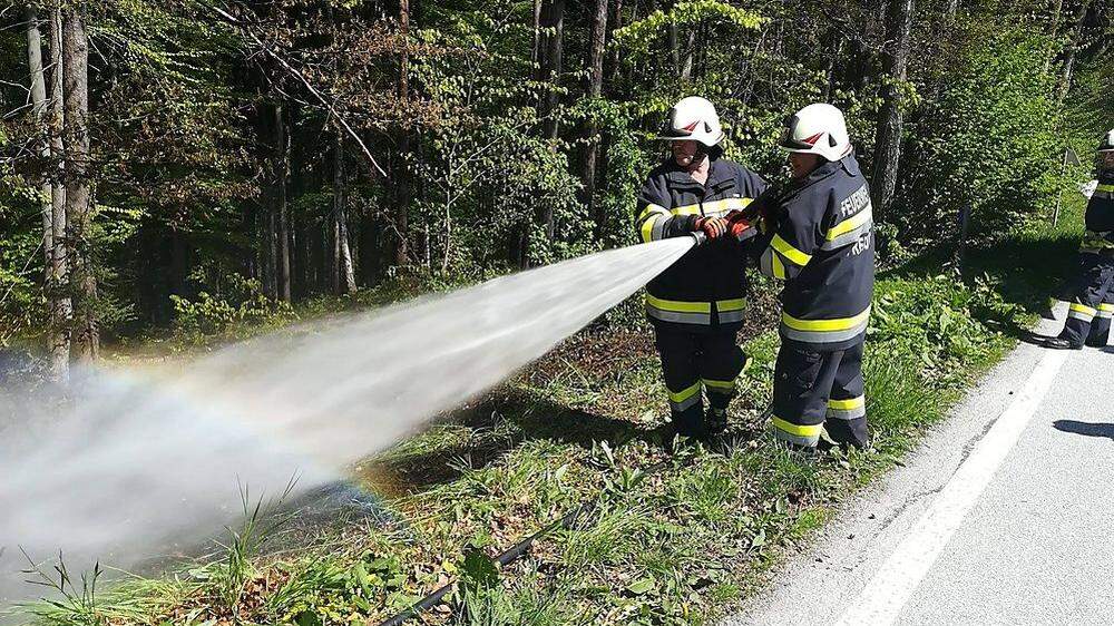 Die Kameraden der Freiwilligen Feuerwehr Prebuch löschten den Böschungsbrand am Freitagnachmittag
