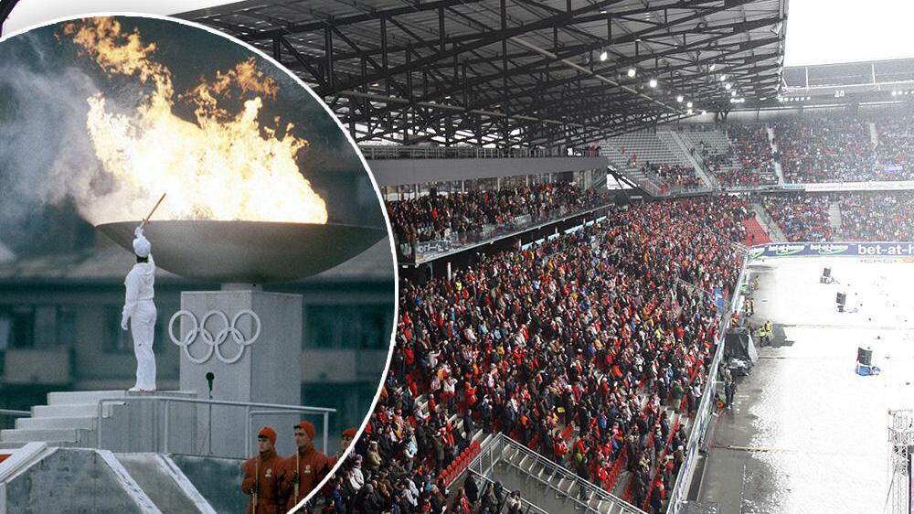 Brennt 2034 oder 2038 im Klagenfurter Wörtherseestadion das Olympische Feuer? (Montage)