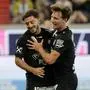 LINZ,AUSTRIA,01.AUG.25 - SOCCER - ADMIRAL Bundesliga, Linzer ASK vs SK Sturm Graz. Image shows the rejoicing of Otar Kiteishvili and William Boving Vick (Sturm).
Photo: GEPA pictures/ Walter Luger