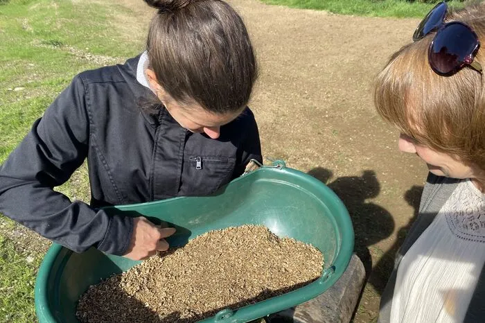 Marie-Luise Mürzl (NPZG) und Christine Podlipnig (Blühen &amp; Summen) beim Entdecken der 49 verschiedenen Wildblumensamen.