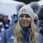 Alpine ski great United States Lindsey Vonn watches the 10km women's mass start race of the Tour de Ski cross country, in Val di Fiemme, Italy, Sunday, Jan. 5, 2025. (AP Photo/Alessandro Trovati)