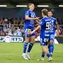 LAFNITZ,AUSTRIA,26.JUL.25 - SOCCER - UNIQA OEFB Cup, SV Lafnitz vs TSV Hartberg. Image shows the rejoicing of Elias Havel, Damjan Kovacevic and Patrik Mijic (Hartberg).
Photo: GEPA pictures/ Chris Bauer