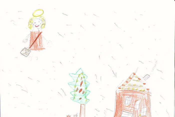 Die Zeichnung von Marco Wilhelmer (6) aus Prebl zeigt das Christkind mit Geschenken sowie einen prächtigen Christbaum.