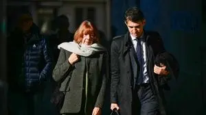 Gisele Pelicot (L) and her lawyer lawyer Stephane Babonneau, walk at the Avignon courthouse after the prosecution concluded its case amid the trial of Dominique Pelicot accused of drugging his former wife Gisele for nearly ten years and inviting strangers to rape her at their home in Mazan, a small town in the south of France, in Avignon, on November 27, 2024. From November 25, 2024, to November 27, 2024, the prosecution called for sentences ranging from four to 20 years' of imprisonment for the 51 defendants in the Mazan rape trial, most of whom are on trial for aggravated rapes of Gisèle Pelicot. (Photo by Christophe SIMON / AFP)