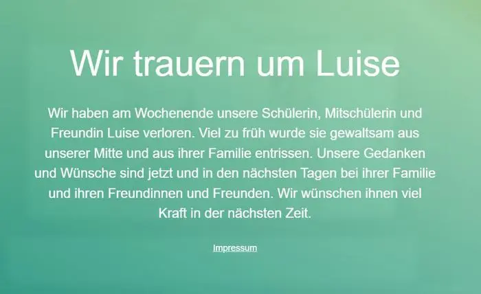 Auf Homepage der Esther-Bejarano-Gesamtschule trauern Lehrer und Mitschüler um die getötete Luise