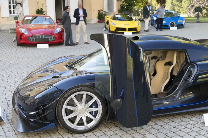 Die beiden kostspieligsten Luxuskarossen waren Hypercars, die 2013 am Genfer Autosalon enthüllt worden waren: ein weißer, auf 4,8 bis 5,7 Millionen Euro geschätzter Lamborghini Veneno Roadster sowie ein auf 2,4 bis 2,6 Millionen Euro geschätzter gelber Hybrid-Ferrari.