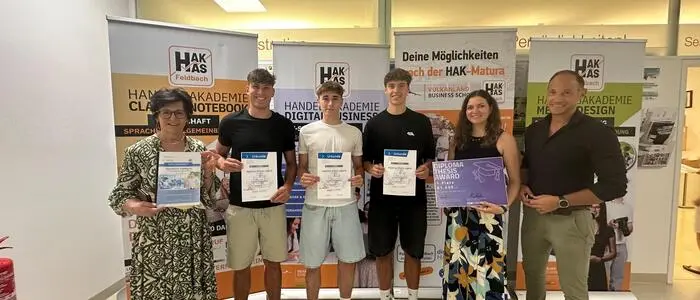 Die HAK-Absolventen Paul Leitgeb, Timo Zieser und Maximilian Lindenmann erhielten für ihre Diplomarbeit den „Diploma Thesis Award“