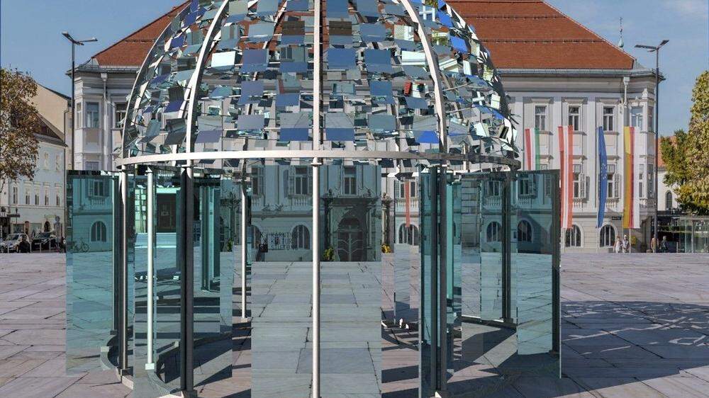 Entwurf für eine Bachmann-Kuppel, die etwa auf dem Neuen Platz in Klagenfurt bespielt werden soll