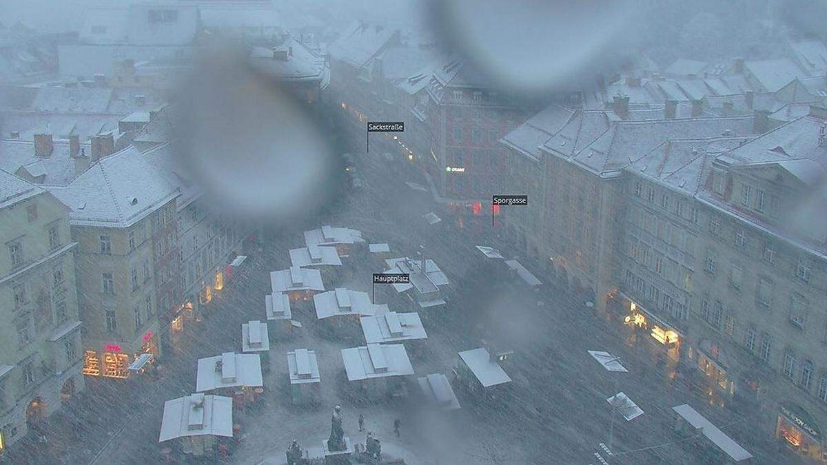 Schneetreiben Mittwochnachmittag in Graz