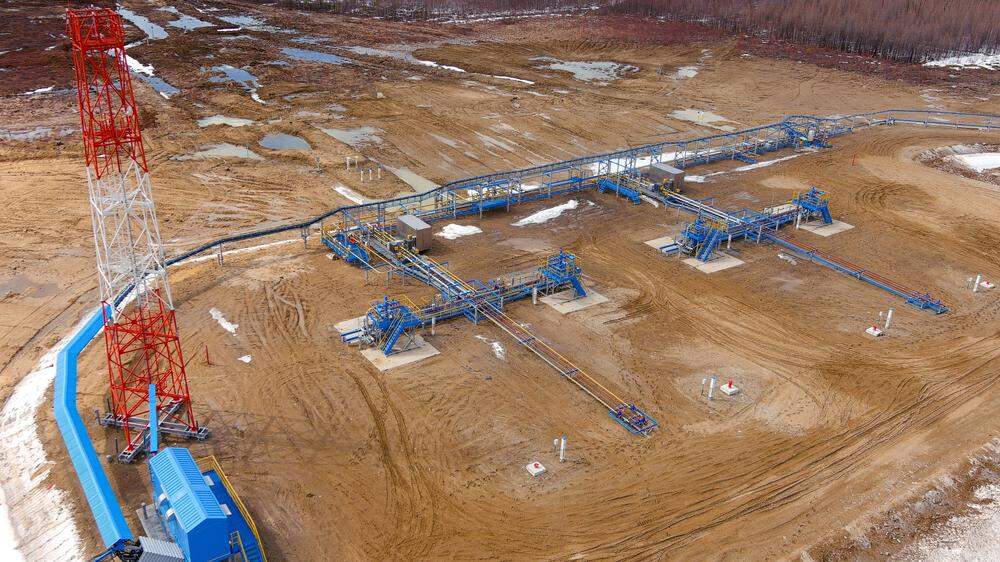 SAKHA REPUBLIC (YAKUTIA), RUSSIA - MAY 13, 2022: Natural gas wells are pictured at Gazprom s Chayanda oil and gas field.