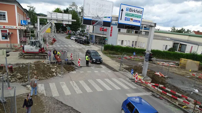 Baustelle in der Birkfelder Straße in Weiz
