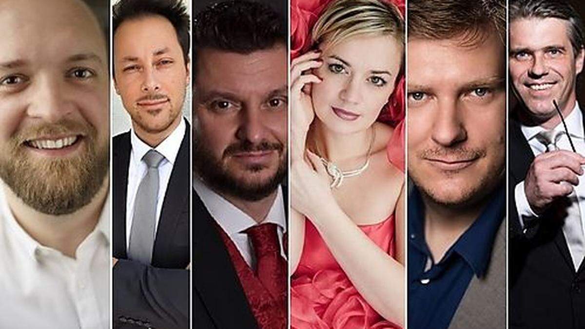 Starkes musikalische Aufgebot beim geplanten Neujahrskonzert in St. Veit: David Jagodic, Mihael Strniša, Thomas Tischler, Júlia Bányai, Josef Pepper, Günter Wallner (von links)