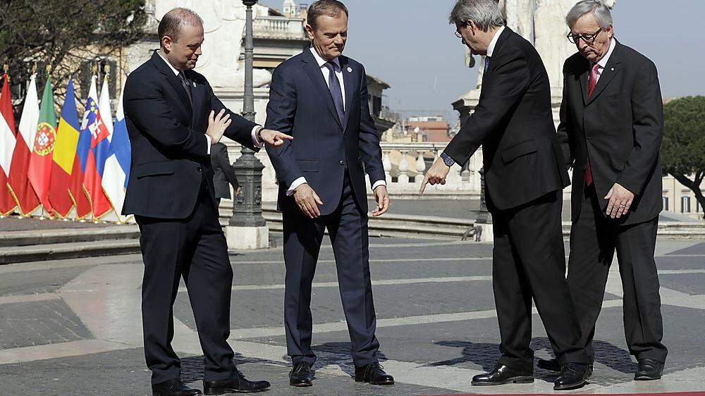 Maltas Premier Muscat, EU-Ratspräsident Tusk, Italiens Premier Gentiloni und EU-Kommissionschef Juncker