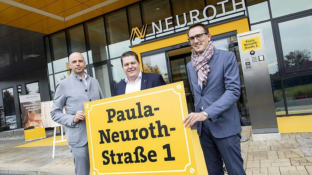 Die Neuroth-Führungsspitze vor dem neuen Supply Center in Lebring: CEO Lukas Schinko (Mitte), CFO Michael Paul (links) und COO Jürgen Seidler (rechts)