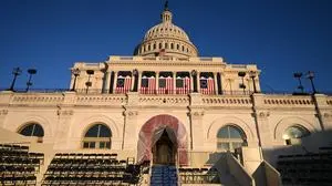 DC: Inauguration Moved Indoors due to Extreme Cold Preparations have stopped at the Inaugural Platform of the Capitol Building in Washington DC, on Friday, January 17, 2025 after President-Elect Donald Trump announced that his Inaugural ceremony will be moved inside to the Capitol Rotunda due to extreme cold weather expected on Monday, January 20th.Photo by Anthony Behar/Sipa USA Washington Capitol Building District of Columbia United States NOxUSExINxGERMANY PUBLICATIONxINxALGxARGxAUTxBRNxBRAxCANxCHIxCHNxCOLxECUxEGYxGRExINDxIRIxIRQxISRxJORxKUWxLIBxLBAxMLTxMEXxMARxOMAxPERxQATxKSAxSUIxSYRxTUNxTURxUAExUKxVENxYEMxONLY Copyright: xAnthonyxBeharx Editorial use only sipausa_58903916