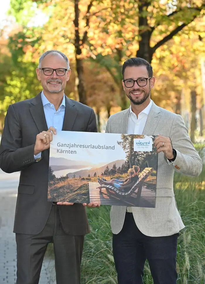 Kärnten Werbung-Geschäftsführer Klaus Ehrenbrandtner und Tourismuslandesrat Sebastian Schuschnig 