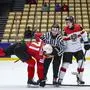 HERNING,DENMARK,22.MAY.25 - ICE HOCKEY - IIHF Ice Hockey World Championship 2025, quarterfinal, Switzerland vs Austria. Image shows Jonas Siegenthaler (SUI) and Marco Kasper (AUT).
Photo: GEPA pictures/ Matic Klansek
