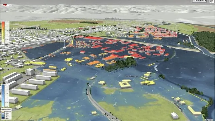 Hochwasser-Visualisierung, wie sie 2022 auf der Hora-Plattform zur Verfügung stehen wird