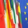 epa03230239 Flags of the member countries and the European flag are seen at the European Parliament in Strasbourg, France, 22 May 2012 during the preparation of the informal European summit.  EPA/PATRICK SEEGER