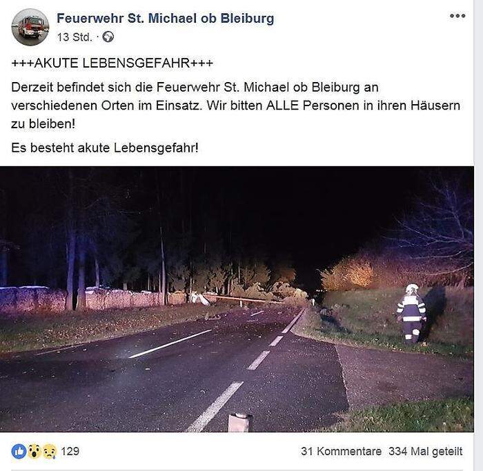 Die FF St. Michael warnte über Facebook