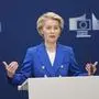 European Commission President Ursula von der Leyen speaks during a media conference on the defense package at EU headquarters in Brussels, Tuesday, March 4, 2025. (AP Photo/Virginia Mayo)