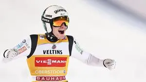 Domen Prevc | OBERSTDORF,GERMANY,29.DEC.25 - NORDIC SKIING, SKI JUMPING - FIS World Cup, Four Hills Tournament, large hill, men. Image shows the rejoicing of Domen Prevc (SLO).
Photo: GEPA pictures/ Thomas Bachun
