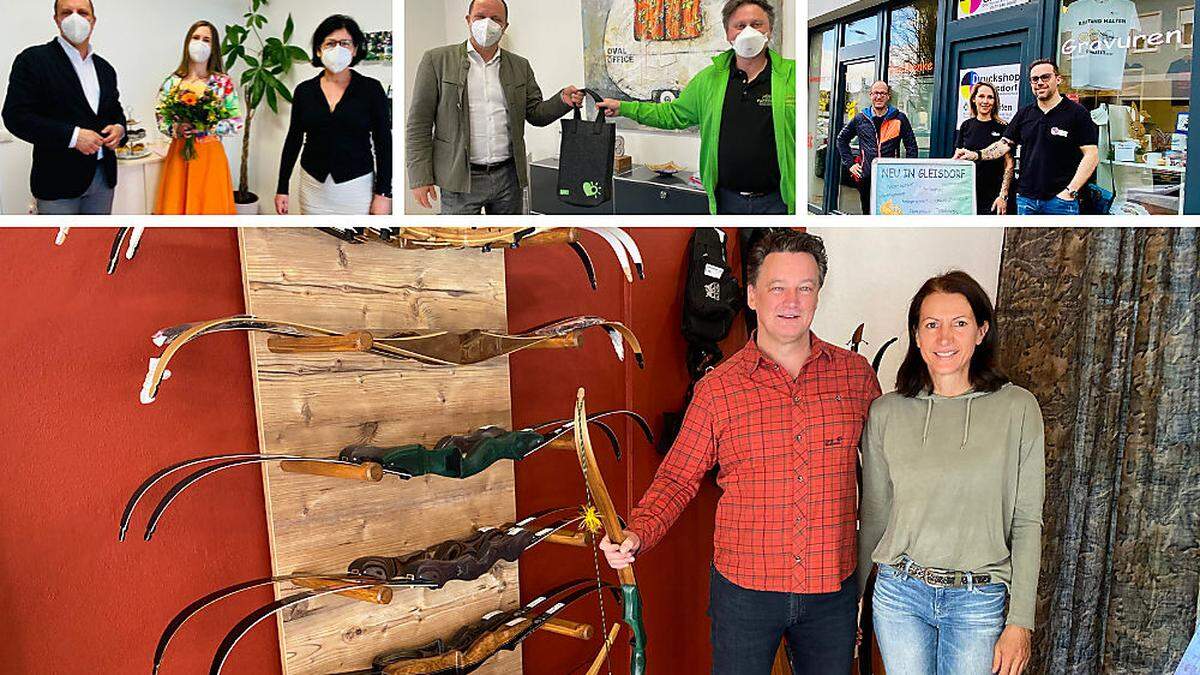 Einige der neuen Geschäfte und Praxen: Bioresonanz Radlingmayr, Green Panther Services und Druckshop Gleisdorf (oben von links) sowie das Bogensport-Fachgeschäft Ash's Archery (unten)