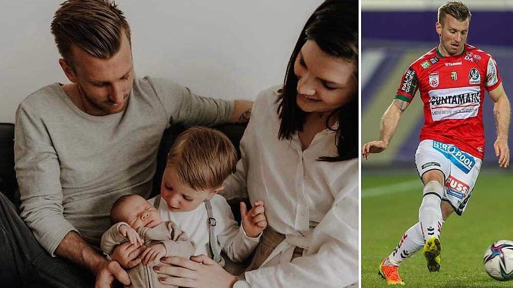 Manuel Kerhe mit Frau Nora und den beiden Kindern, Maximilian und Elena. Letzte Saison kickte der Treibacher noch in der Bundesliga bei Ried