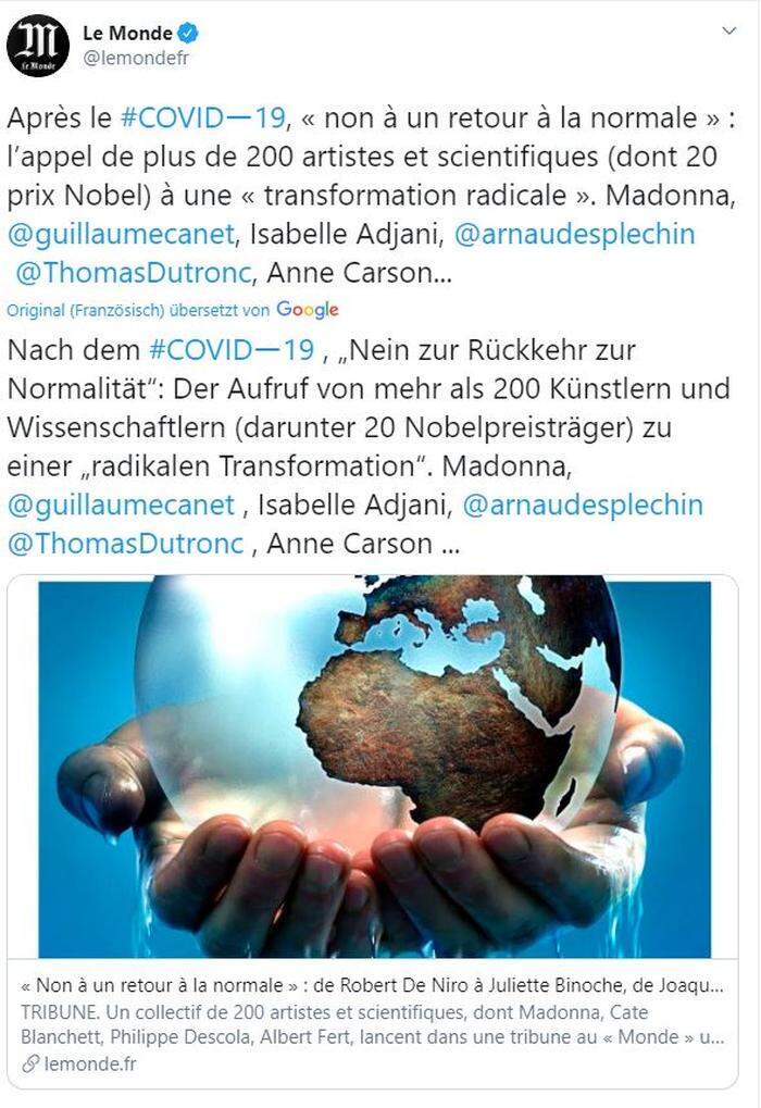 Es benötige eine "radikale Transformation" twitterte die Zeitung Le Monde